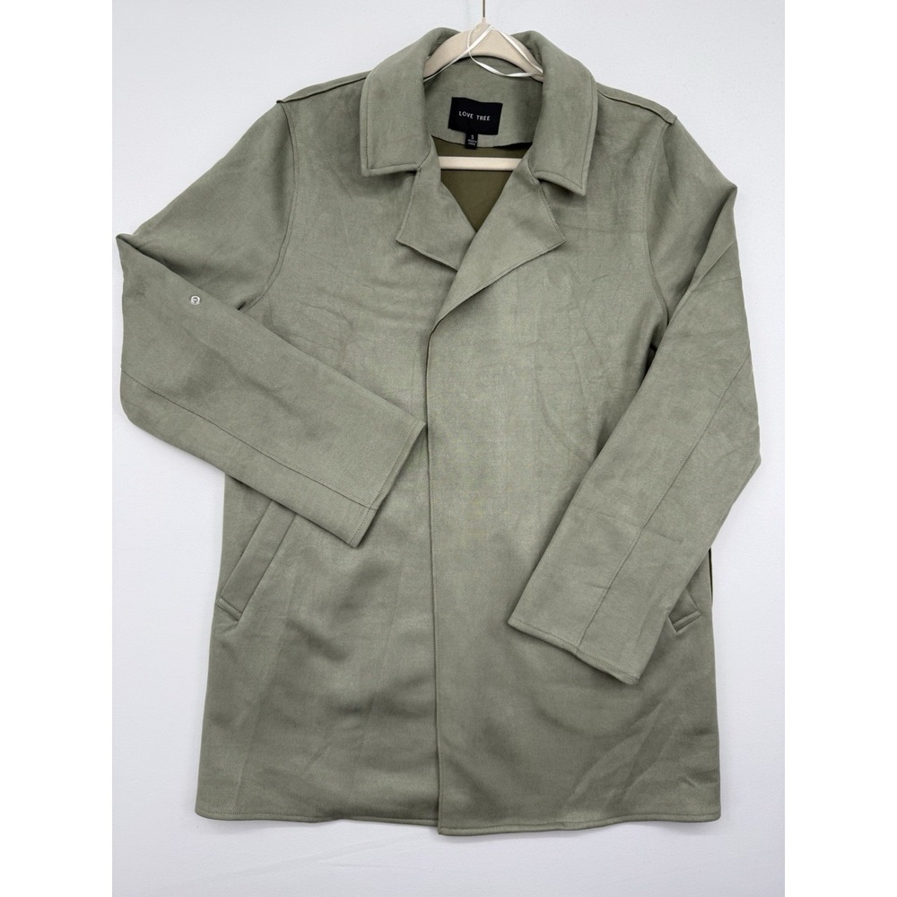 Love Tree Olive Green Suede Trench Coat Preppy Old Money Academia Indie Small